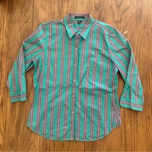 Lauren Ralph Lauren Women’s Top Blouse 3/4 Sleeves Striped Sz Large Green Label